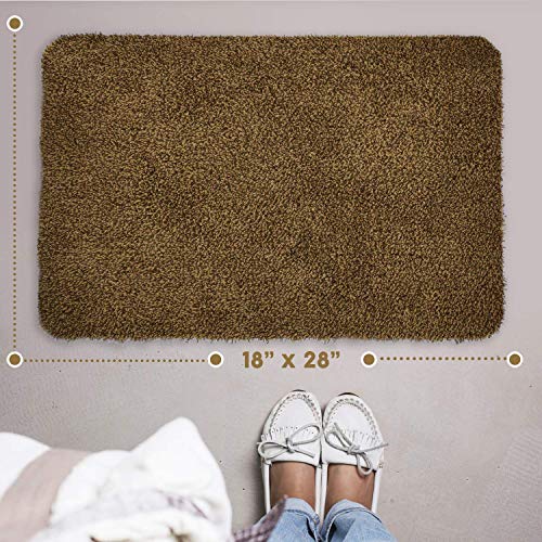Kaluns Door Mat - Front Door Welcome Rug Indoor Doormat - Super Absorbent Mud Mats - Home Entry Floor Mat, Non Slip PVC Waterproof Backing, Shoe Mat for Entryway - Machine Washable (18x28 Brown)