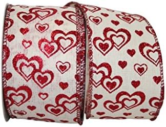Wired Hearts Hopsack Natural Linen Valentine Day Ribbon 2 1/2" 10 Yards
