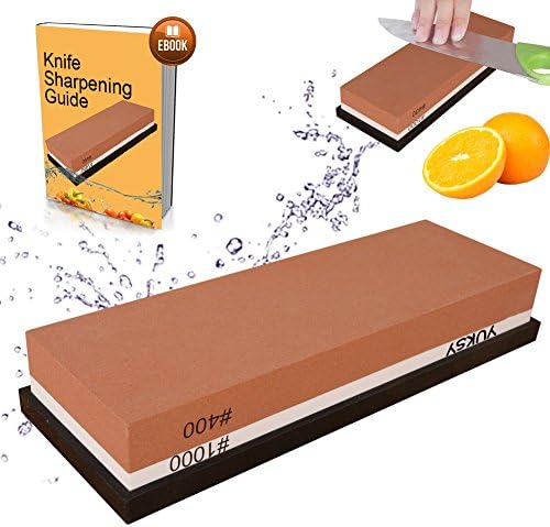 Premium Knife Sharpening Stone, 2-in-1 400/1000 Grit Whetstone, Best Home Sharpener Stones with Rubber Holder, Best for Kitchen &amp; Outdoor Knives etc.