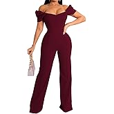 Women's Elegant Sexy Off Shoulder Short Sleeve Wide Leg Pants Long Pant Onesie Clubwear Party Dressy Jumpsuits