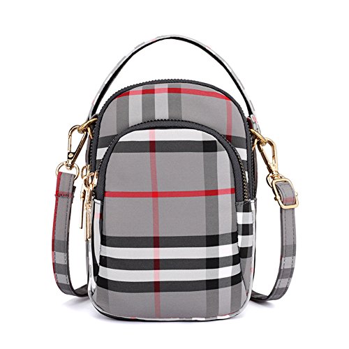 Toniker Nylon Plaid Multi-Pockets Small Crossbody Bags Cell Phone Purse Smartphone Wallet for Women Girls with Handy Carry