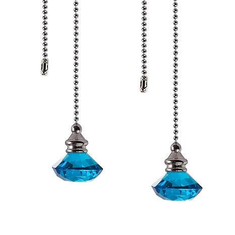 Ceiling Fan Pull Chain Set 2 Pieces Light Blue Diamond Fan Pull