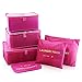 Bfun Ultra-thin Nylon Mesh Reusable 6-Piece Organizer Bag (3 Cubes and 3 Pouches), Red-Rose