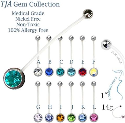 Flexible Pregnancy Maternity Navel Belly Ring Barbell With Choice of Colorful Birth Month Gem Stone