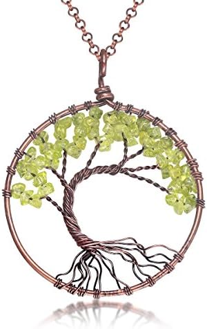 Uniki Tree of Life Pendant Amethyst Rose Peridot Chakra Crystal Necklace Gemstone Jewelry Great Gifts