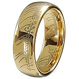 Gold Plated 18k Elvish Script Tungsten Carbide Unisex Laser-etched Wedding Ring Band- 7mm (10.5)