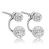 KOREA-JIAEN Double Sided Stud Earrings S925 Sterling Silver with AAA Lever Cubic Zirconia Fully-jewelled Spherical Bead Earrings Shamballa Earrings (6mm+8mm)