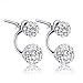 KOREA-JIAEN Double Sided Stud Earrings S925 Sterling Silver with AAA Lever Cubic Zirconia Fully-jewelled Spherical Bead Earrings Shamballa Earrings (6mm+8mm)