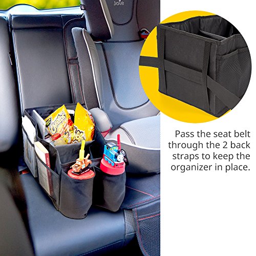 Car Back Seat Organizer iKross Car Console Storage Bins Basket with 2 Cup Holders for Adults Baby Toddler Kids, Back Seat Box Container for Minivan, Vans, Cars, SUV – Black - Thumbnail 6