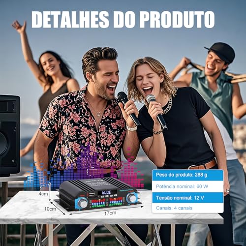 Mini Amplificador de Potência Bluetooth 5.0, Amplificador de Áudio estéreo, HiFi Amplificador Digital de Áudio, Sistema de Amplificador de Potência, Placa Amplificadora de Potência Estéreo