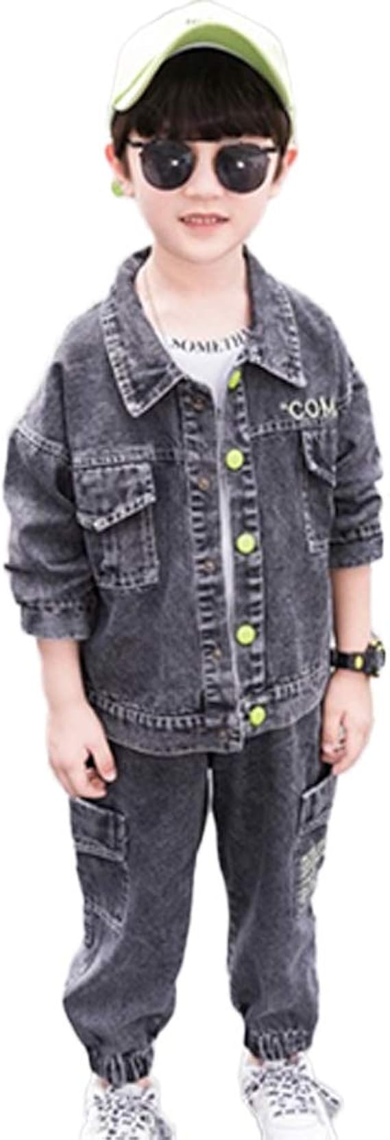 Amazon Yuanyuan 子供服 男の子の秋のスーツ 子供用デニムジャケット 韓国のツーピーススーツ 春と秋の服 西洋スタイル 中年の子供 デニムのツーピーススーツ ジーンズ デニムジャケット コート ジャケット 通販