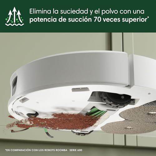 Roomba Plus 505 Combo con Base AutoWash multifunción y autolimpiable, mopas DualClean con PerfectEdge, PrecisionVision IA, Clearview Pro LiDAR, Secado Aire Caliente mopas, 75 días autovaciado_B