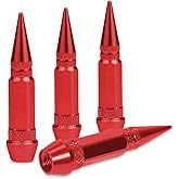 4 Pcs Red Aluminum Tires Stem Caps 60mm Spiked Lug Nuts Wheel Air Valve Cover