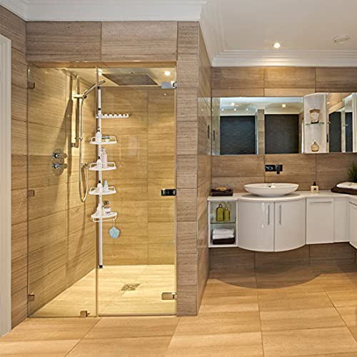 Shower Caddy Pole, 4 Tier Bathroom Shelf Shower Caddy Tension Pole Organizer Shampoo Storage for Bathtub in Stainless Steel, Rustproof, Strong and Sturdy (Ivory)