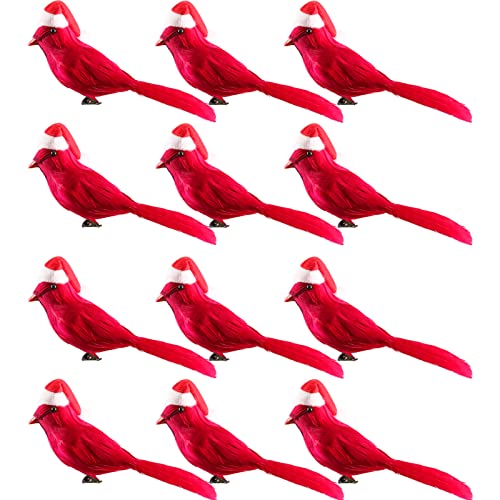 Orgrimmar 12 PCS Red Cardinals Ornaments Handmade Realistic Artificial Birds with Clip for Christmas Tree Ornament Christmas Wreaths Garland Decorations