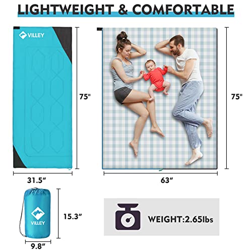 VILLEY Camping Sleeping Bag, Lightweight Backpacking Sleeping Bag with Carrying Bag for Adults & Kids, Outdoor Camping Hiking Equipment for 3 Season Warm & Cool Weather - Summer, Spring, Fall (Blue)