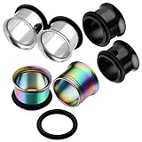 JOVIVI 6pc Mix-color Gauges Set Stainless steel Single Flared Ear Tunnels Plugs Stretcher Jewelry