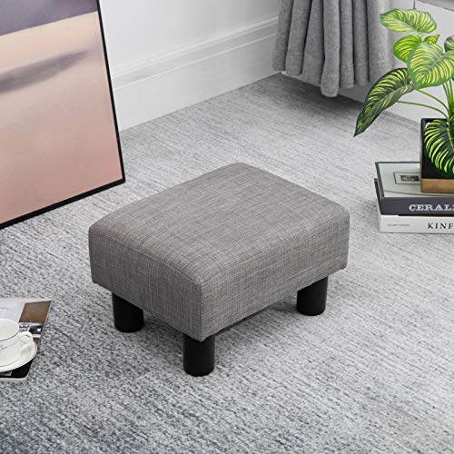 16” Cube Modern Linen Fabric Pouf Footrest Ottoman Grey