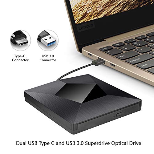 External CD/DVD Drive Player for Laptop USB 3.0 USB Type C Portable Optical Drive CD DVD RW/ROM Burner Rewriter External for Mac Windows Linux