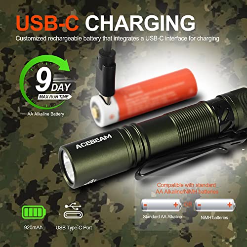 ACEBEAM Pokelit AA Rechargeable Mini Flashlight with Clip, 550 High