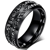 Mens Wedding Bands Classic 8MM Titanium Stainless Steel Plated 18K Black Tungsten Gold Double Row CZ Crystal Womens Promise Anniversary Rings High Polished Finish Comfort Fit Size 6-13