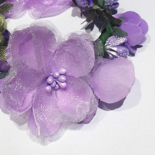 Flower Crown Headband Wreath Garland Hair Bands Floral Wedding Bridal Hair Hoop Women Leaf Ribbon Party Decoration Headdress Headwear Christmas Handmade Headpiece Hair Accessories 2 Pack Purple