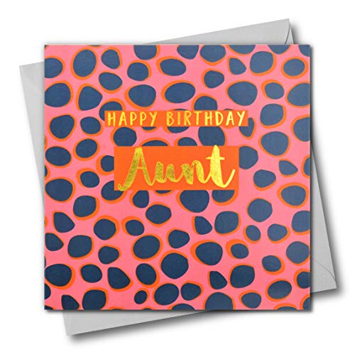 Claire Giles Greeting Cards, Happy Birthday Aunt Card, Aunty Colourful Dots Birthday Greeting Card, Text Foiled in Shiny Gold
