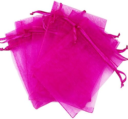 Organza Bags, Organza Gift Bags Gift Wrap Bags with Drawstring for Wedding Party Jewery (100PCS, Hot Pink)