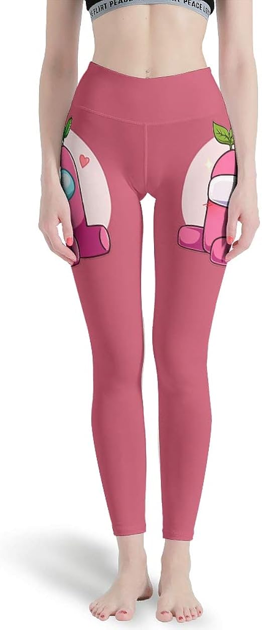 Alskyonyg Yoga Pants Among Us Pink Breathable YogaLeggings High Waist