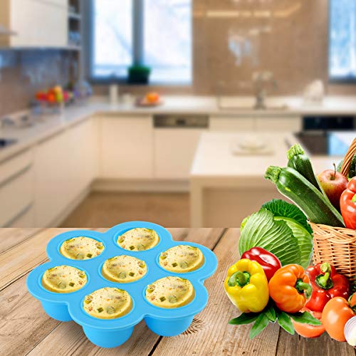 Silicone Egg Bites Molds Reusable Food Storage Container Baby Food Freezer with Lid Instant Pot Pressure Cooker Accessories (Blue) - Thumbnail 4