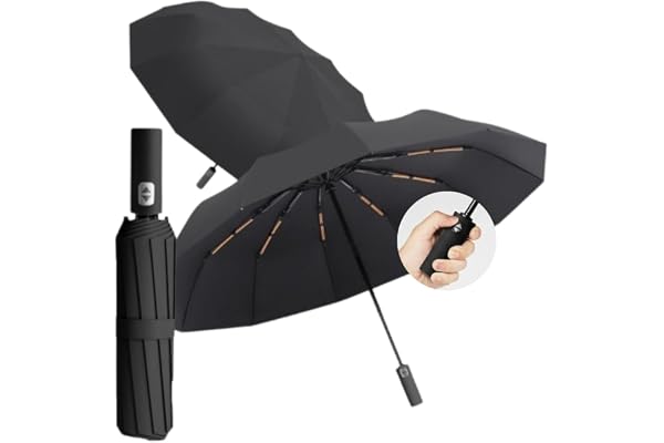 Guarda Chuva com Botão Automático Reforçado – Compacto, Resistente ao Vento, Proteção Solar UV, Blackout, Dobrável - Guarda C