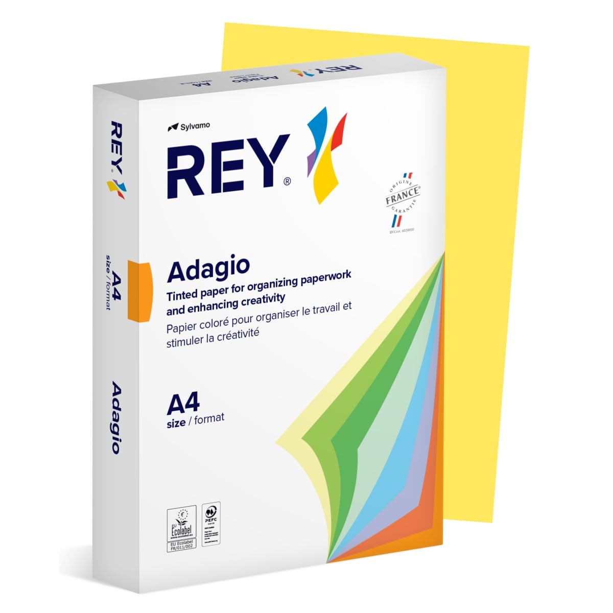 REY® ADAGIO, Lemon Yellow Paper, 80 g, A4, PEFC™, Ream of 500 Sheets