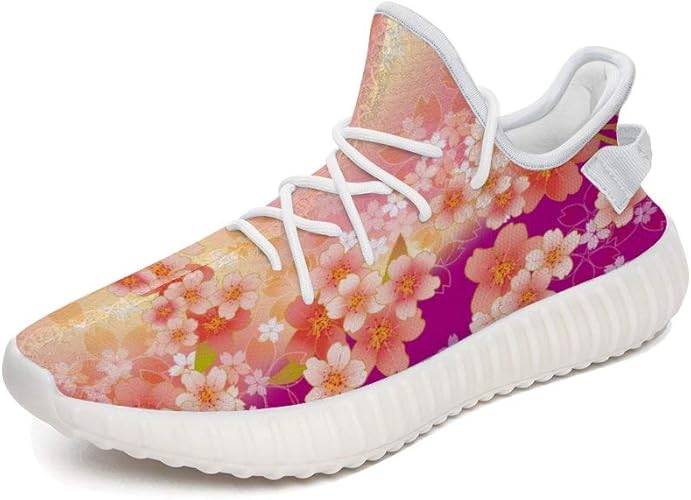 Amazon Cpqhd スニーカー レースアップシューズ ランニングシューズ スポーツシューズ 靴 カジュアルシューズ レディース メンズ 四季 メッシュ裏地 和風 和柄 桜 花 フライングウィービング スニーカー