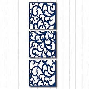 Canvas Wall Art Blue Flowers Pattern Painting Artwork for Home Prints Framed - 12"x12"x3 Panels