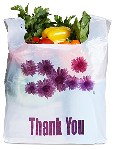 Purple Flower Thank You Plastic Heavy Duty Shopping Bags - 500 pcs/case