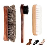Dpowro Pack of 3 Shoe Shine Brush Kit with Shoe Dauber, Soft Horsehair Bristles for Shoes, Leather Cloth, Bags(Brown)