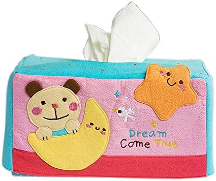 [Bear & Moon] Embroidered Applique Fabric Art Tissue Box Cover Holder (8.74.54.5)