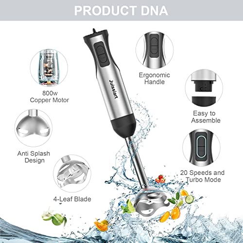 Jussiart Electric Immersion Hand Blender & Spiralizer/Vegetable Slicer 6in1 Food Prep Combo