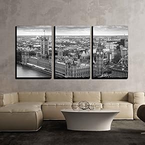 3 Piece Canvas Wall Art - Seine River and Old Bridge in Paris - Modern Home Art Stretched and Framed Ready to Hang - 16"x24"x3 Panels