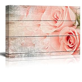 Pink Roses in a Bouquet - Rustic Floral Arrangements - Pastels Colorful Beautiful - Wood Grain Antique - Canvas Art Home Art - 12x18 inches