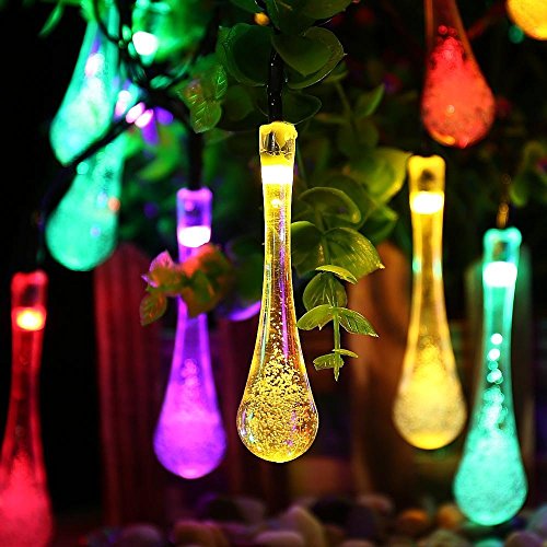 image for Icicle Solar String Lights, 15.7ft 8 Light Modes 20 LED Water Drop Fai