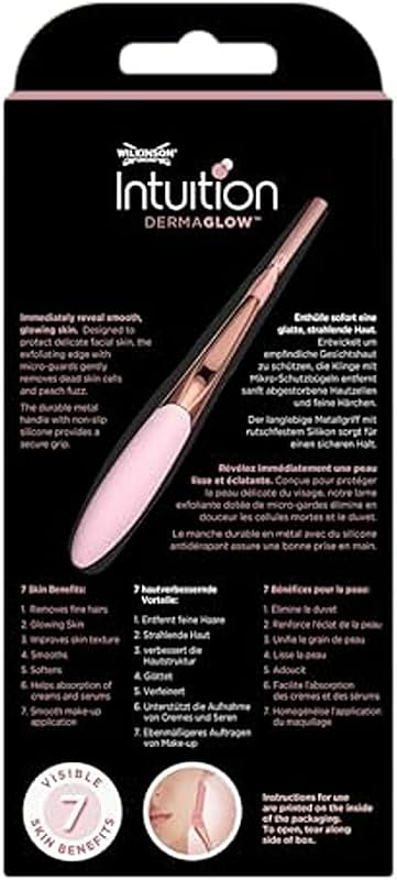 Intuition Dermaglow Razor para dermaplaning, ideal para esfoliar, modelar sobrancelhas, aparar e depilar pelos faciais, cor cor-de-rosa, 1 cabo e 2 recargas