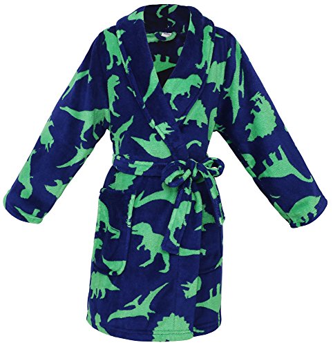Simplicity Kid's Soft Dinosure Printed Fleece Kimono Robe Bathrobe, Dinosure,M