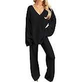 NORACORA Womens 2 Piece Fuzzy Fleece Lounge Sets Long Sleeve V Neck Pajama Set Fluffy Pjs Matching Loungewear