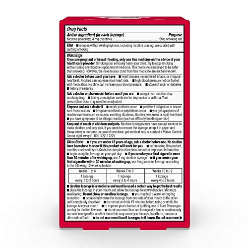 Basic Care Mini Nicotine Polacrilex Lozenge 4 mg (nicotine), Cherry Ice Flavor, Stop Smoking Aid, 27 Count