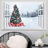 Highpot 3D Fake Windows Wall Stickers Removable Faux Windows Wall Decal Christmas Wall Sticker (B)