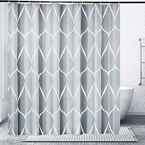 EASYBUYTECH Polyester Waterproof Washable Shower Curtain Set with 12 Hooks, Grey(180x180cm)