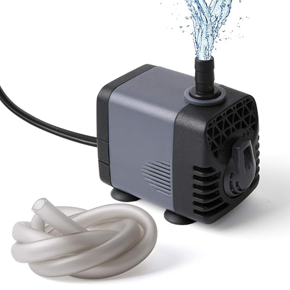 Ankway Wasserpumpe, Teichpumpe 160GPH (600L / H, 10W), Tauchpumpe mit Vinylschläuchen(39inch / 1M), Förderpumpe mit 2 Düsen f