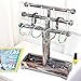 MyGift 3 Tier Rustic Torched Wood T-Bar Jewelry Stand, Necklace/Bracelet Display with Ring Tray