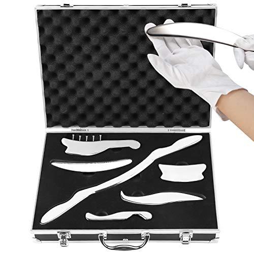 Professional Set of 6 Pcs Medical Grade Stainless Steel Gua Sha Scraping Massage Tools, Myofascial Release Kit for Soft…